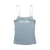 Camisola sin mangas de cuello redondo para mujer, estilo retro americano con bloques de color e estampado de letras Ins con almohadillas en el pecho, top exterior para verano