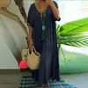 Vestido de comprimento médio com decote V que valoriza a silhueta, saia de algodão e linho para mulheres, loja TikTok Shopee transfronteiriça europeia e americana, tamanhos grandes