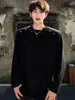 Moletom bonito de celebridade da internet para homens, estilo primavera e outono, gola redonda, roupas masculinas, novo estilo Hua Mian 2024, manga longa, roupas masculinas de peça falsa dupla para homens