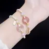 Pulsera Hebilla Pacífica de Flor de Durazno Rosa, Estética de Alto Valor, Paz y Alegría, Joyería de Cordón Trenzado Hecha a Mano, Accesorios Tejidos con Cuentas de Moda