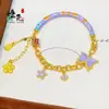 Pulsera Media Pulsera Pulsera con Borla en el Codo Pulsera Antigua de Oro 999 Esmalte Nueve Mariposa de Fuego Púrpura Nueva Pulsera Chinoiserie para Mujeres