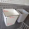 Tablero perforado de agujeros redondos. Juego completo de accesorios para espaciado entre centros de agujeros, que incluye paneles de estante, cestas colgantes, cajas de tablero perforado y ganchos