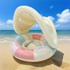 Juego de Piscina de Verano Ecológico Engrosado con Parasol Asiento Rayado con Asa Anillo de Natación Inflable para Niños de 3 a 6 Años