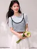 Tiro Real Hay 2026 Verano Diseño Estilo Francés Color Rayado Bloque de Color Camiseta de Manga Corta Moda Adelgazante Único Top