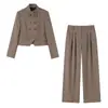 Comércio Exterior Transfronteiriço Roupas Femininas 2026 Moda Europeia e Americana Conjunto de Blazer Xadrez Amplo de Botão Duplo + Calça Feminino E62946