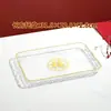 Bandeja retangular festiva para mesa de centro de sala de estar, xícaras de chá, copos de água, bandeja de fortuna dourada, bandeja de doces e frutas para inauguração de casa com bordas douradas