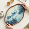 Bandeja de té de vidrio estilo chino Hanjiangxue de fábrica, bandeja de té de bambú vintage, accesorios para juego de té, plato de almacenamiento para taza de té, plato de fruta