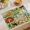 Manteles Individuales de Lino con Estampado Floral Retro Primavera 2026 Venta al por Mayor Decoración de Ambiente de Restaurante Esteras Aislantes del Calor Antideslizantes
