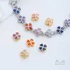 Cuentas espaciadoras de trébol de cuatro hojas con forma de corazón de circonita de colores, chapadas en oro de 14 quilates sobre cobre, para accesorios de pulseras y collares de cristal y perlas de bricolaje