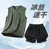 Tamanho grande Terno Esportivo Seda Gelo Masculino Verão Novo Secagem Rápida Corrida Fitness Roupas de Basquete Regata Sem Mangas Shorts