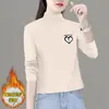 2025 Base de terciopelo alemán para mujer Ropa interior Otoño e Invierno Cuello semi-alto Forro polar Elegante Camiseta de manga larga Top para mujer Tendencia Ins