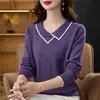 Suéter de punto de manga larga para mujer con cuello asimétrico, nueva moda otoño e invierno, elegante y de corte holgado, diseño adelgazante, top básico