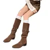 Botas Largas de Talla Grande con Tacón Oculto de 5 cm para Mujer 2026 Nuevas Botas Altas Botas Fruncidas Apiladas Botas Largas de Montar