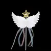 Decoración para Pastel con Alas de Pentagrama y Borla Bandera Insertable Alas de Ángel Tarjeta Insertable para Mesa de Postres de Bebé