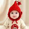 Gorro para Bebé Otoño e Invierno Gorro de Lana Lindo Súper Lindo Año Nuevo de Un Año Gorro Rojo con Protección para las Orejas Gorro de Punto Grueso Cálido