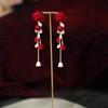 Pendientes de Terciopelo Rojo y Rosa Otoño e Invierno para Mujer Pendientes de Borla Retro Franceses Super Hada Pendientes Sin Perforar Pendientes de Clip