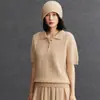Polo Feminino de Cashmere com Gola Torcida Casual Solto Elegante Estilo Old Money Malha de Cashmere Outono e Inverno Novidades em Tricô