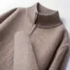 Suéter de Lã Gola Alta Meio Zíper 100% Lã Merino Masculino Outono Inverno Espesso Cor Sólida Tricô Suéter Camada de Base Masculina