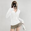 Moda Slim-Fit Meio Botão com Capuz Manga Longa Feminino Novo Cor Sólida Top Simples Emagrecimento Estilo Garota Americana Quente Valoriza a Figura