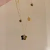 Diseño Francés de Nicho Estrella de Cinco Puntas Piedra Ojo de Tigre Amazonita Colgante con Borla de Estrella Collar de Acero de Titanio Color que Conserva el Color
