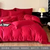 Juego de Jacquard de Cuatro Piezas para Recién Casados Rojo Boda Doble Felicidad Bordado Jacquard Funda de Edredón Ropa de Cama para Habitación de Boda Ropa de Cama y Sábanas Ajustables
