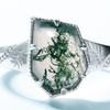 Anel de musgo verde de formato geométrico irregular para mulheres, moda, prata de lei S925, anel de ágata aquática, exclusivo para exportação