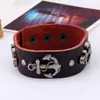 Pulsera Punk de Personalidad Creativa de Aleación con Ancla y Cuero para Hombre, Pulsera de Cuero Genuino, Joyería, Suministro Transfronterizo, Dropshipping
