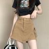 Falda Corta para Mujer Khaki Irregular de Cintura Alta Verano 2025 Nueva con Cordón Ajustable Ceñida a la Cadera Adelgazante de Línea A para Chicas Petites Elegante