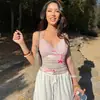 Camisola de encaje con cuello en V estilo europeo y americano para mujer, estampado de leopardo floral fruncida cintura corta que revela el abdomen, ajuste ceñido, top de tirantes interior para chica popular de Instagram