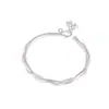 Pulsera de Tobillo de Plata Trenzada Retorcida Rodeando Flor de Lirio del Valle 9999 Viento Creativo para Mujer Colgante de Flor Carrillón de Viento Pulsera Abierta Mate Modelo para Mujer