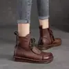 Botines Planos de Tobillo Estilo Étnico Retro para Mujer 2026 Nueva Moda Suela Suave Versátiles Cómodos Punta Redonda Botas para Mamá