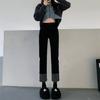 Pantalones vaqueros con dobladillo vuelto y costuras estilo coreano para mujer, de primavera y otoño, de cintura alta, ajustados, elásticos, de nueve puntos, populares cibernéticamente, de tubo recto pequeño para verano.
