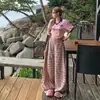 Calça Casual Laranja Infantil Xadrez Retrô Americano Wide Leg Feminina Solta Modeladora Caimento Moda Versátil Perna Reta Comprimento Total