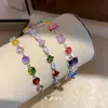 Pulsera de zirconita redonda de colores, terrón de azúcar arcoíris de siete colores, estilo vacacional fresco y refrescante, joyería de lujo ligero y sensación de alta gama