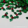 Decoración Navideña Hojas de Tres Puntas Láser Tela Dorada y Plateada Accesorios para Cajas de Regalo Hojas Simuladas Frutas Rojas Hojas Verdes Navideñas
