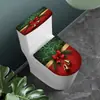 Juego de funda para asiento de inodoro doméstico de estilo idéntico transfronterizo para Navidad, juego de fundas para polvo de inodoro con borde elástico de poliéster con impresión personalizada