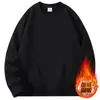 Suéter Masculino Gola Redonda Outono e Inverno Forrado com Fleece Engrossado Quente Cor Sólida Manga Longa Camisa Tendência Casual Versátil Top Masculino Camisa Base