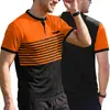Camisa Polo de Manga Corta con Cuello Redondo y Estampado de Rayas Color-Block para Hombre de Verano Ropa Masculina Casual de Negocios Europea y Americana Amazon Transfronterizo