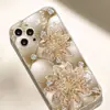 Funda Transparente Anticaída Flor de Diamante Dorado Adecuada para Serie Iphone15/16/17 Promax/14 Funda Protectora para Teléfono Móvil
