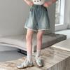 Calça Jeans Feminina 2025 Nova Calça Casual Reta Infantil para Crianças Maiores Calça de Pernas Largas de Verão Roupa Infantil Transfronteiriça
