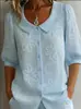 Nova Camisa Europeia e Americana Cruzada Amazon Primavera/Verão 2026 Solta Casual Vintage Botão Bordado Floral Manga Média
