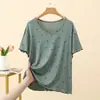 Camiseta de manga corta con estampado de estrellas de modal para mujer, ajuste holgado de verano, talla grande, top de cuello redondo, versátil, adelgazante, camiseta básica ligera