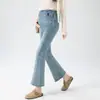 90512 Pantalones de Maternidad de Alta Calidad con Cordón Pantalones Acampanados Jeans de Mezclilla Elástica Pantalones Casuales de Nueve Puntos para Primavera y Otoño para Uso al Aire Libre