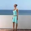 Conjunto de top sin mangas verde menta puro y deseable con cuello en U y falda irregular para mujer, perfecto para vacaciones junto al mar, adelgazante y de cintura alta