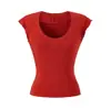 Cor Sólida Estilo Garota Picante Simples Gola U Manga Curta Ajuste ao Corpo Cintura Marcada Emagrecedor Camisa Básica Ombro Normal Camiseta Curta Manga Flare para Mulheres Verão