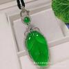 Fabricante Venta al por Mayor Natural Alto Hielo Plata Incrustada Crisoprasa Colgante Hoja Ágata Jade Rama Dorada Colgante Hoja de Jade Joyería