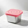 Contenedor cuadrado de acero inoxidable para snacks con tapa sellada, hermético y a prueba de fugas, portátil, con una tapa de silicona para salsas para mojar y aderezos para ensaladas