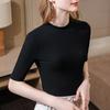 Camiseta de Manga Media para Mujer Cuello Semitortuga Nueva Llegada Otoño Temprano 2024 Estación Europea para Mujer Top de Cuello Medio Camiseta Básica de Modal para Mujer
