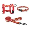 Directo de fábrica, juego de tres piezas de PET con transferencia de calor floral rosa: arnés, collar y correa para gatos y perros