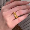 Anillo de Plata de Ley S925 con Moneda de Cobre Hielo Triturado para Mujer, Diseño Abierto Ajustable, Joyería Nueva Versátil de Lujo de Gama Alta de Nicho